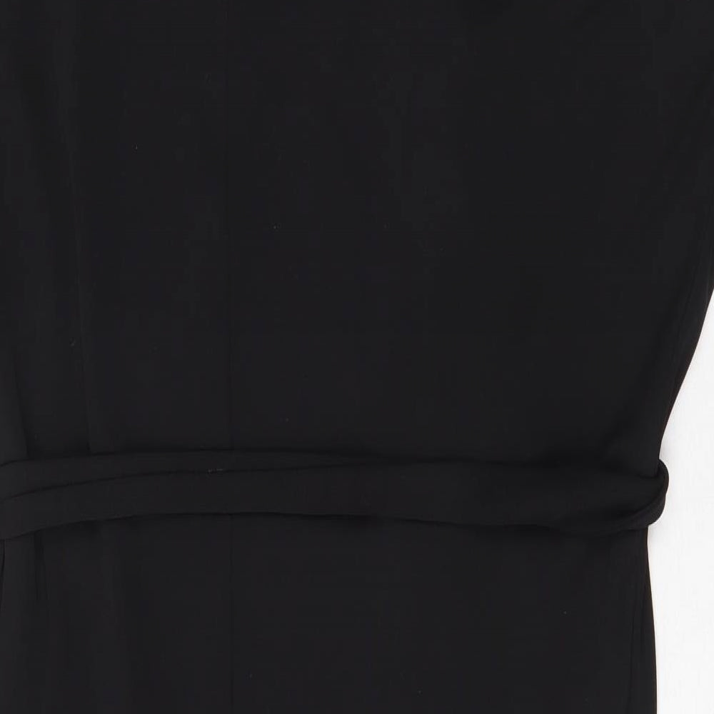 Marks and Spencer Womens Black Polyester Shift Size 10 Boat Neck Tie