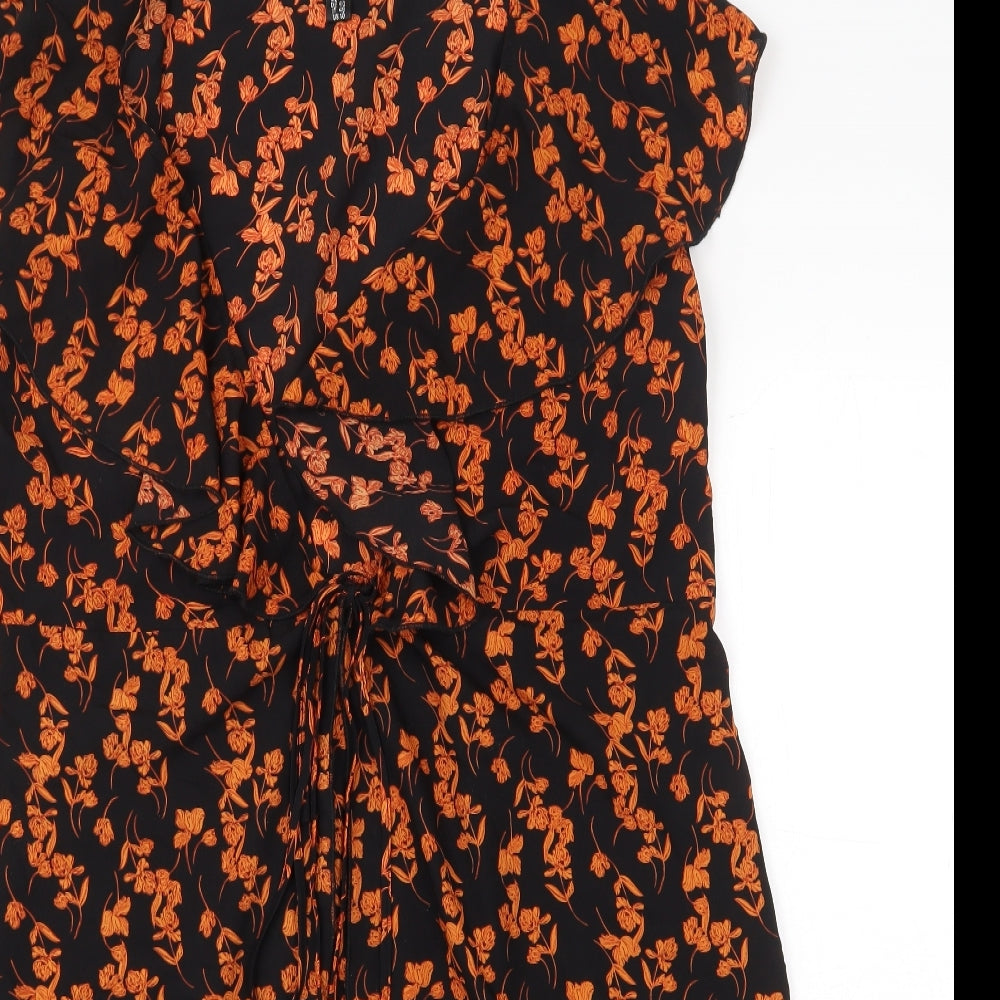 Mela Loves London Womens Black Floral Polyester Wrap Dress Size 14 Scoop Neck Tie