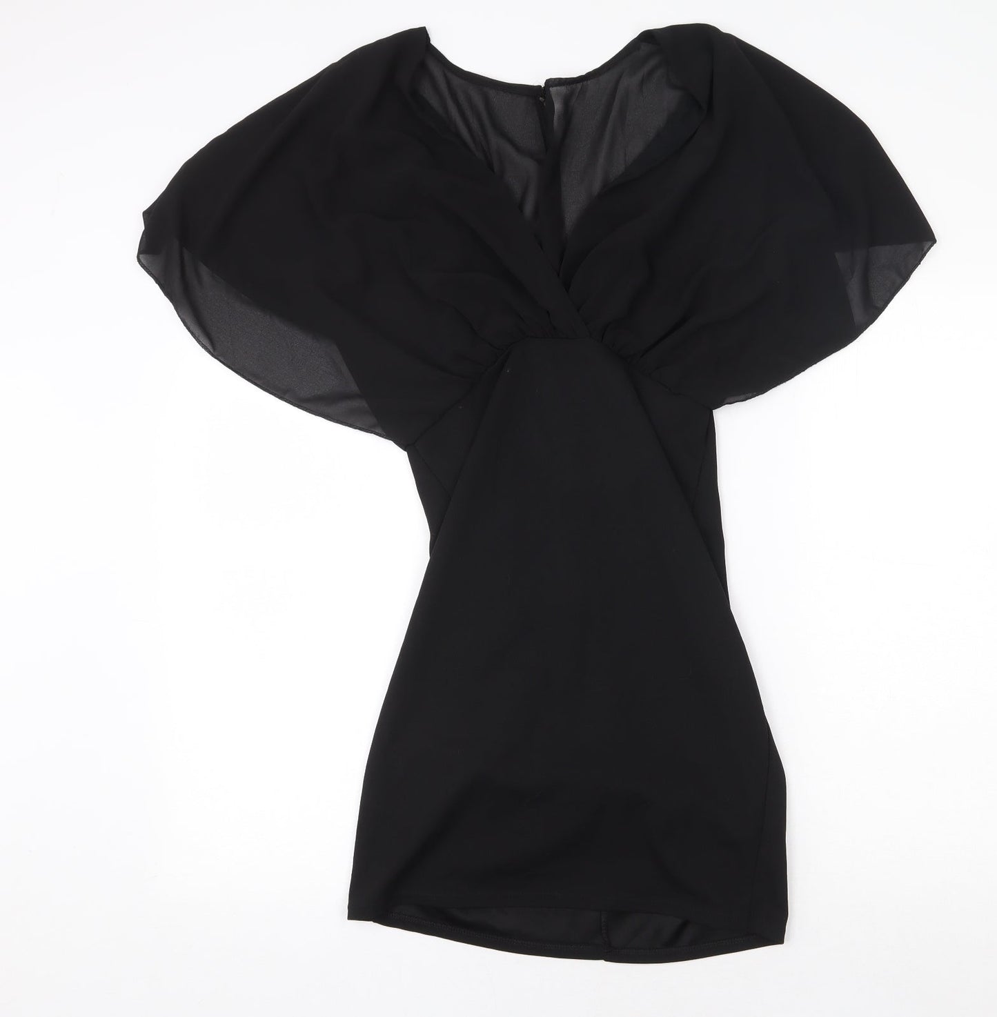 Preworn Womens Black Polyester Mini Size 8 V-Neck Button - Voluminous Sleeves