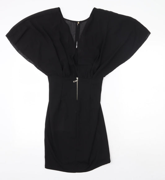Preworn Womens Black Polyester Mini Size 8 V-Neck Button - Voluminous Sleeves