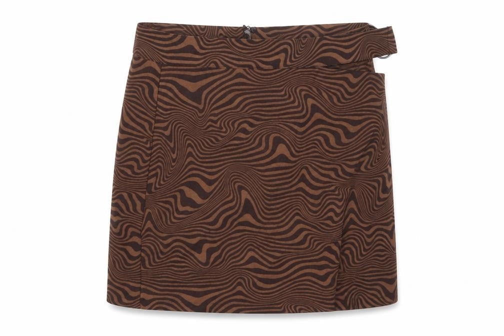 H&M Womens Brown Geometric Polyester Mini Skirt Size 10 Zip - Cut Out
