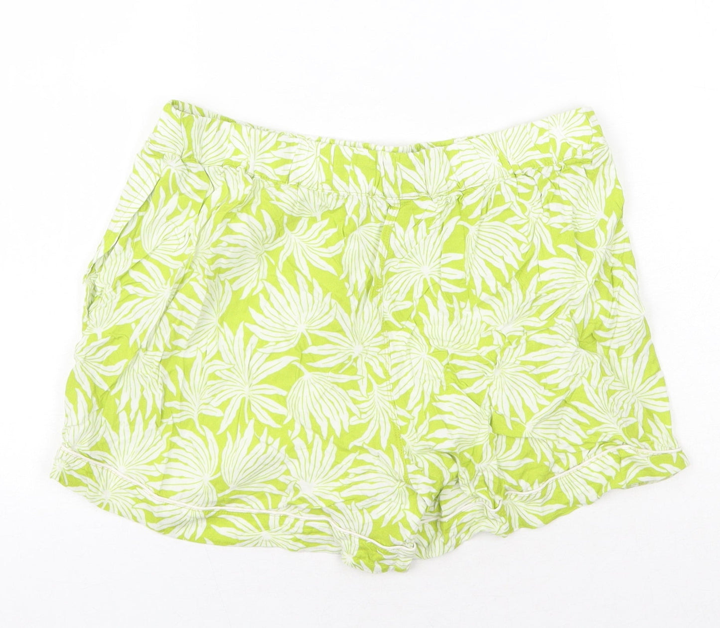 Uniqlo Womens Green Floral Viscose Bermuda Shorts Size M Regular Pull On