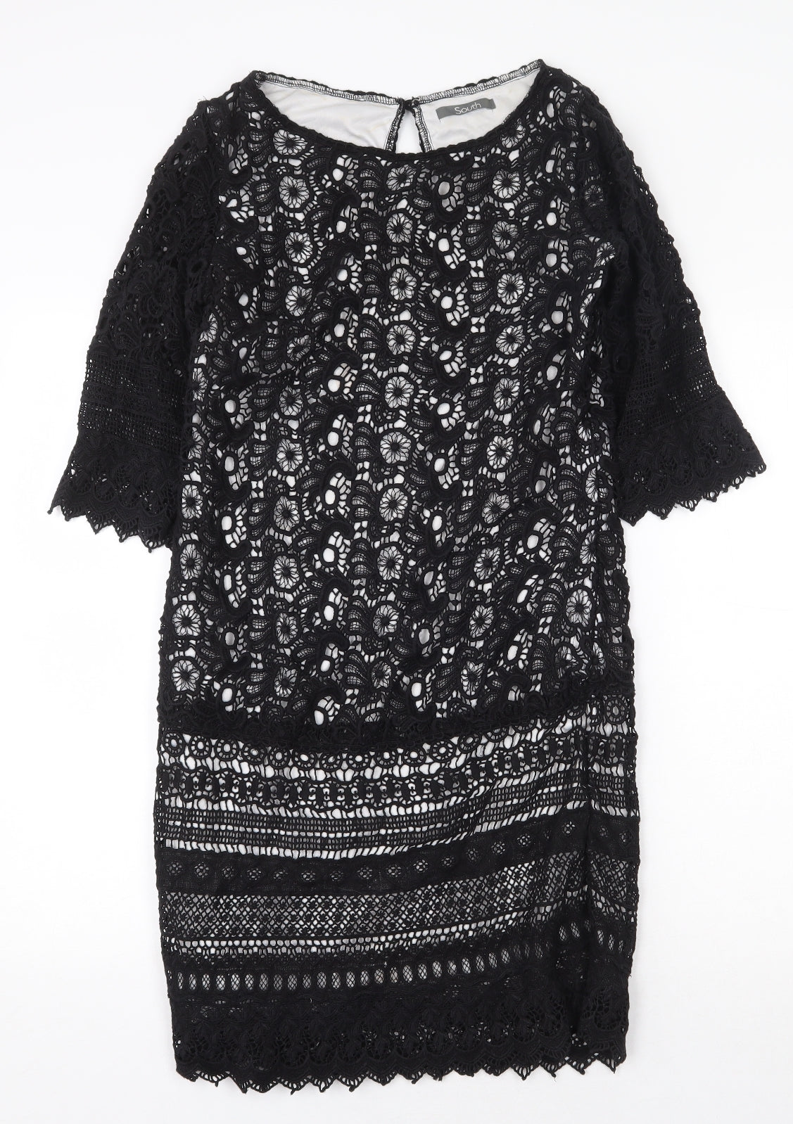 South Womens Black Cotton Sheath Size 12 Boat Neck Button