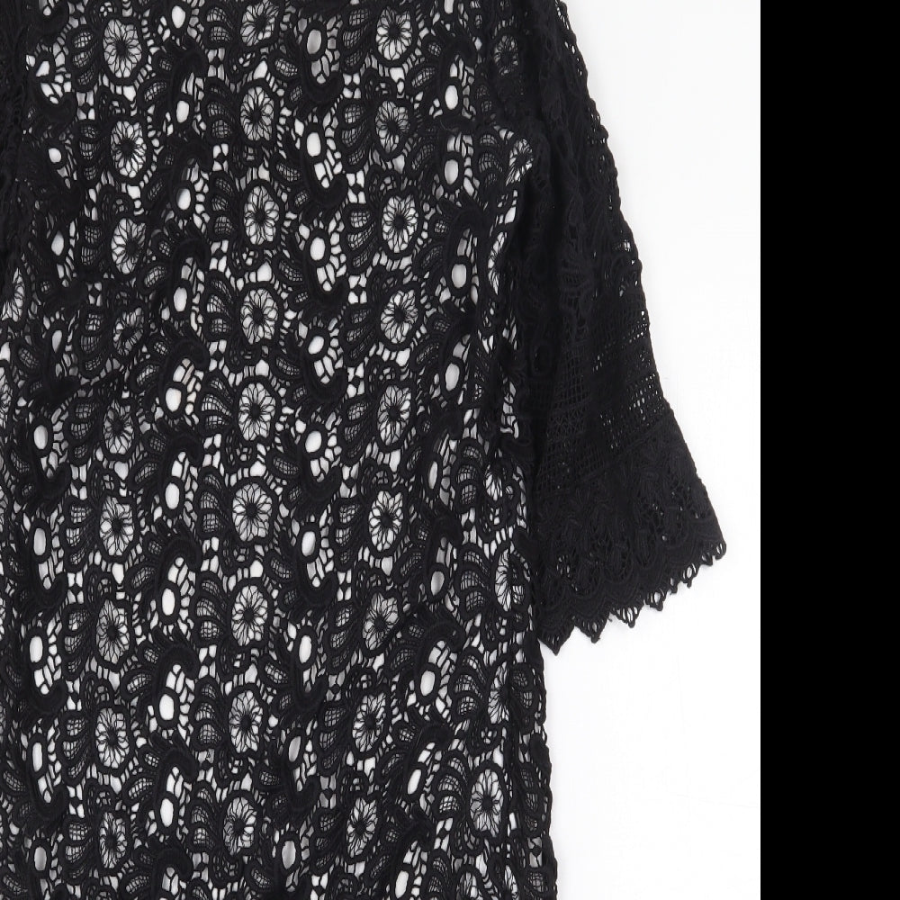 South Womens Black Cotton Sheath Size 12 Boat Neck Button
