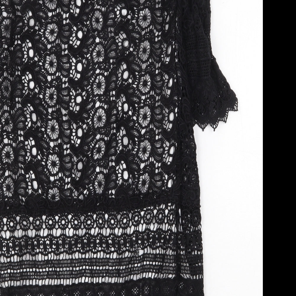 South Womens Black Cotton Sheath Size 12 Boat Neck Button