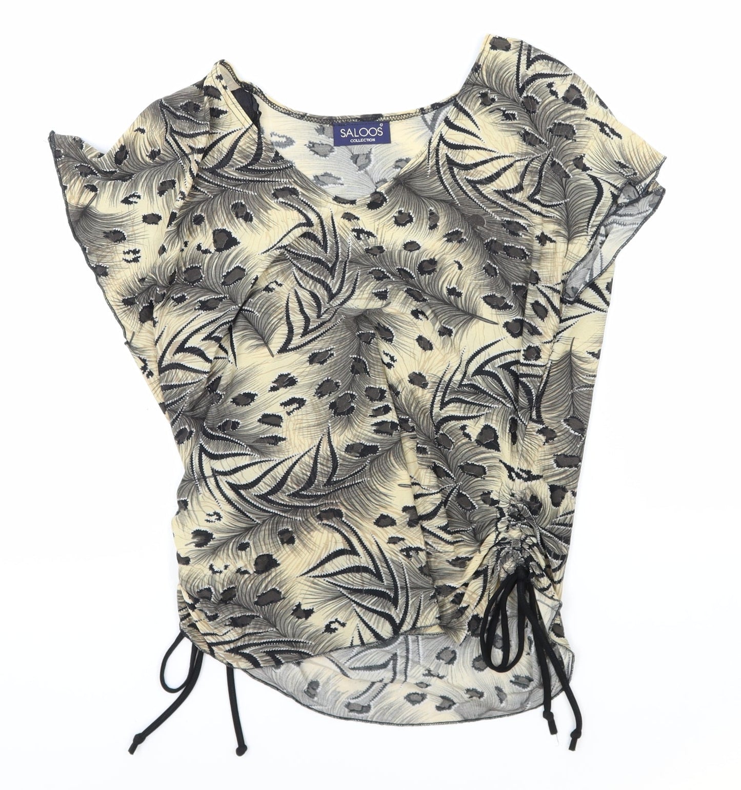 Saloos Womens Multicoloured Animal Print Polyester Basic Blouse Size M V-Neck - Leopard Print Side Tie Ruched