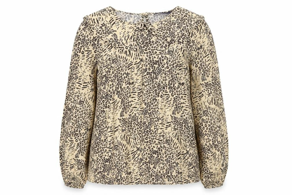 Marks and Spencer Womens Brown Animal Print Viscose Basic Blouse Size 8 Collared - Leopard Print