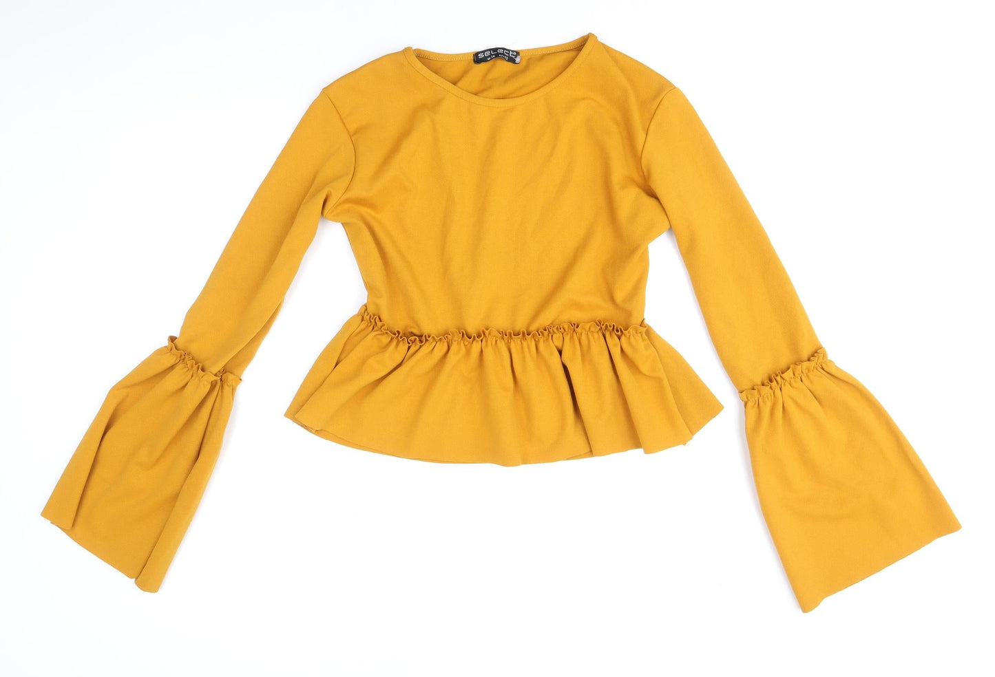 Select Womens Yellow Polyester Basic Blouse Size 14 Round Neck
