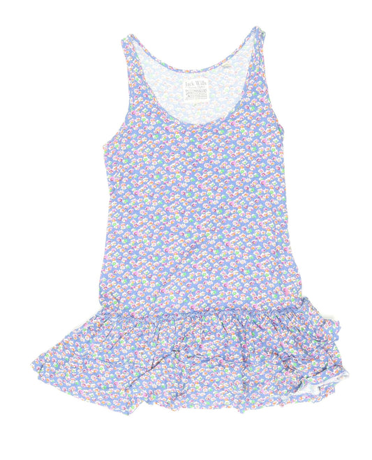 Jack Wills Womens Multicoloured Floral 100% Cotton Tank Dress Size 8 Scoop Neck Pullover