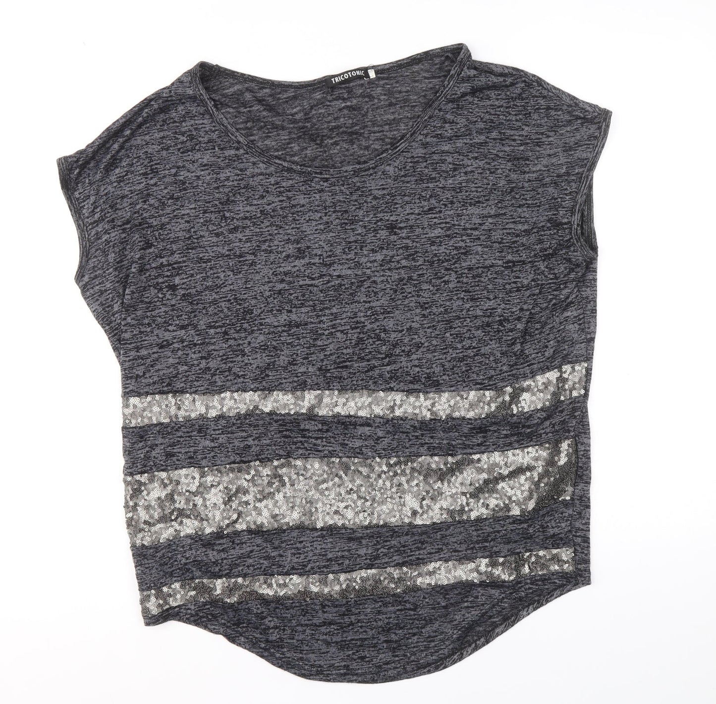 Tricotonic Womens Grey Cotton Basic Blouse Size L Scoop Neck - Size L-XL