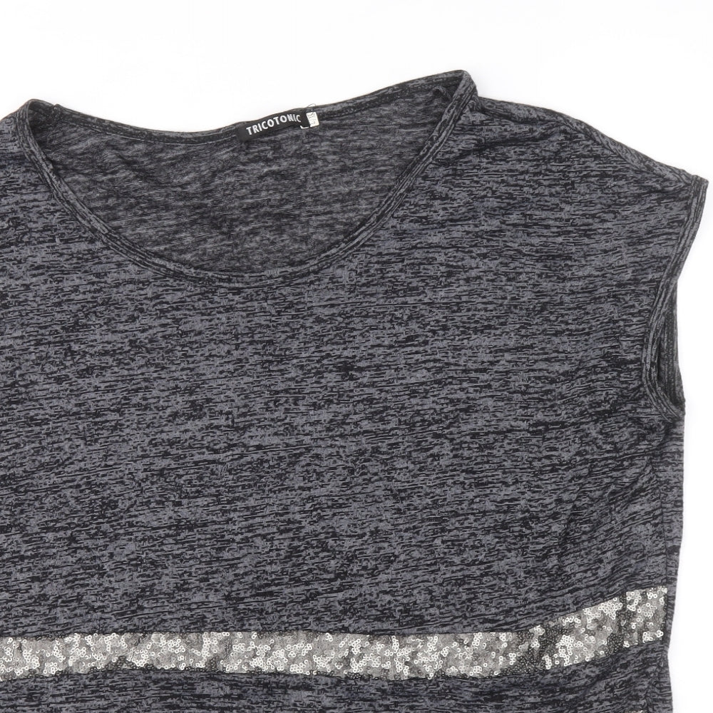 Tricotonic Womens Grey Cotton Basic Blouse Size L Scoop Neck - Size L-XL