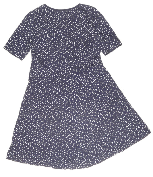 ISSAC MIZRAH Womens Blue Polka Dot Cotton A-Line Size L Boat Neck Pullover