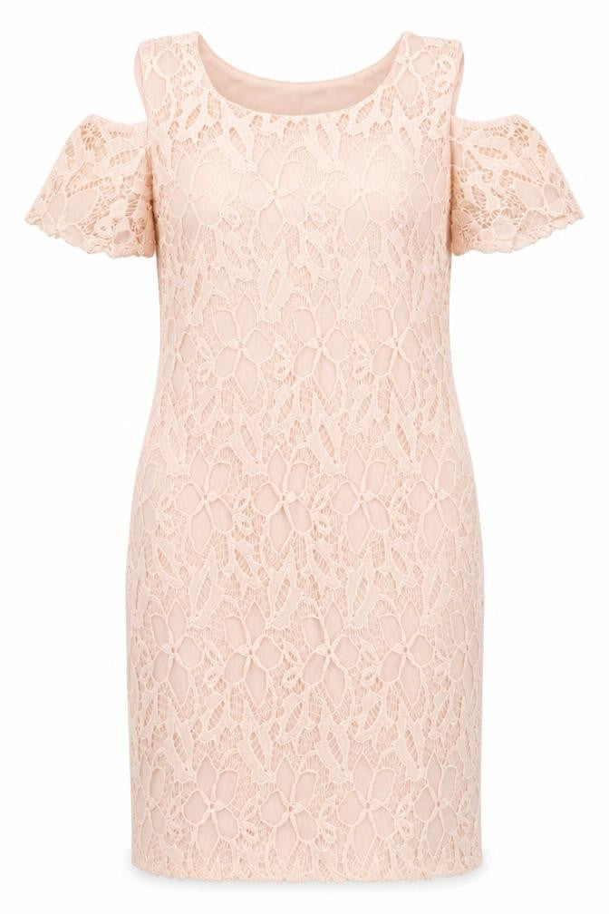 Peacocks Womens Pink Nylon Pencil Dress Size 10 Boat Neck Pullover - Cold Shoulder