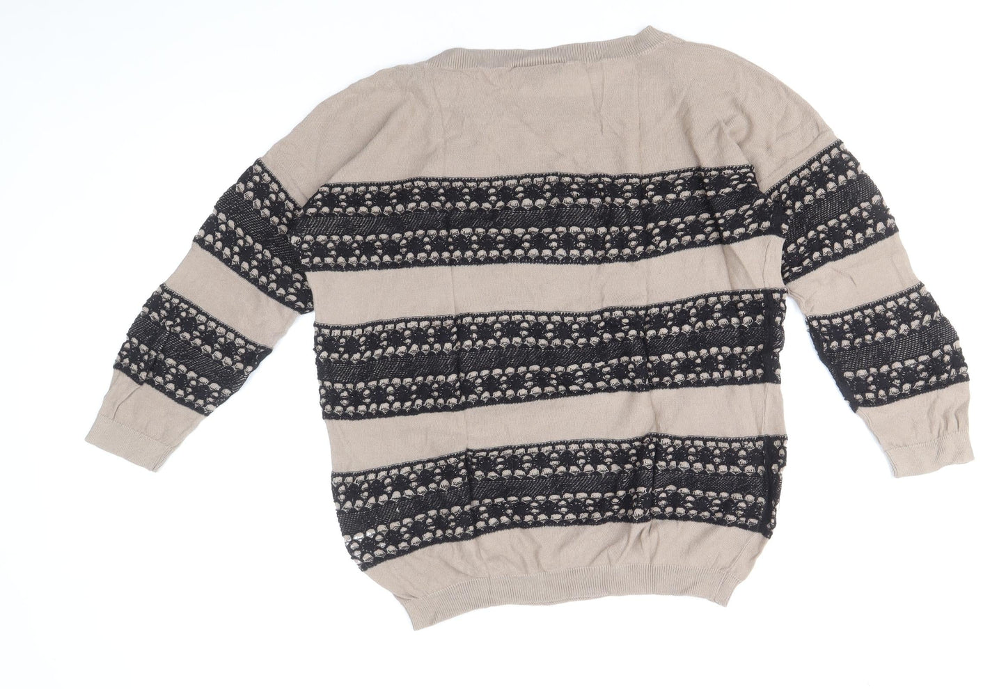 Warehouse Womens Brown Round Neck Floral Cotton Pullover Jumper Size 14