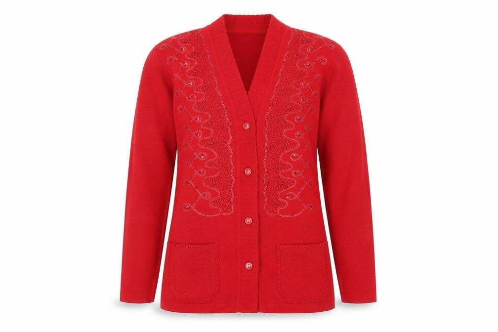 Paramour Womens Red V-Neck Acrylic Cardigan Jumper Size S