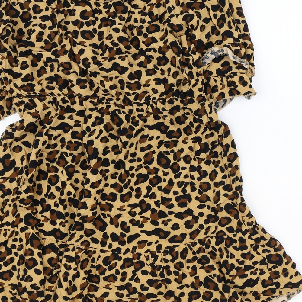 Preworn Womens Brown Animal Print Polyester Shift Size S Off the Shoulder Pullover - Leopard print
