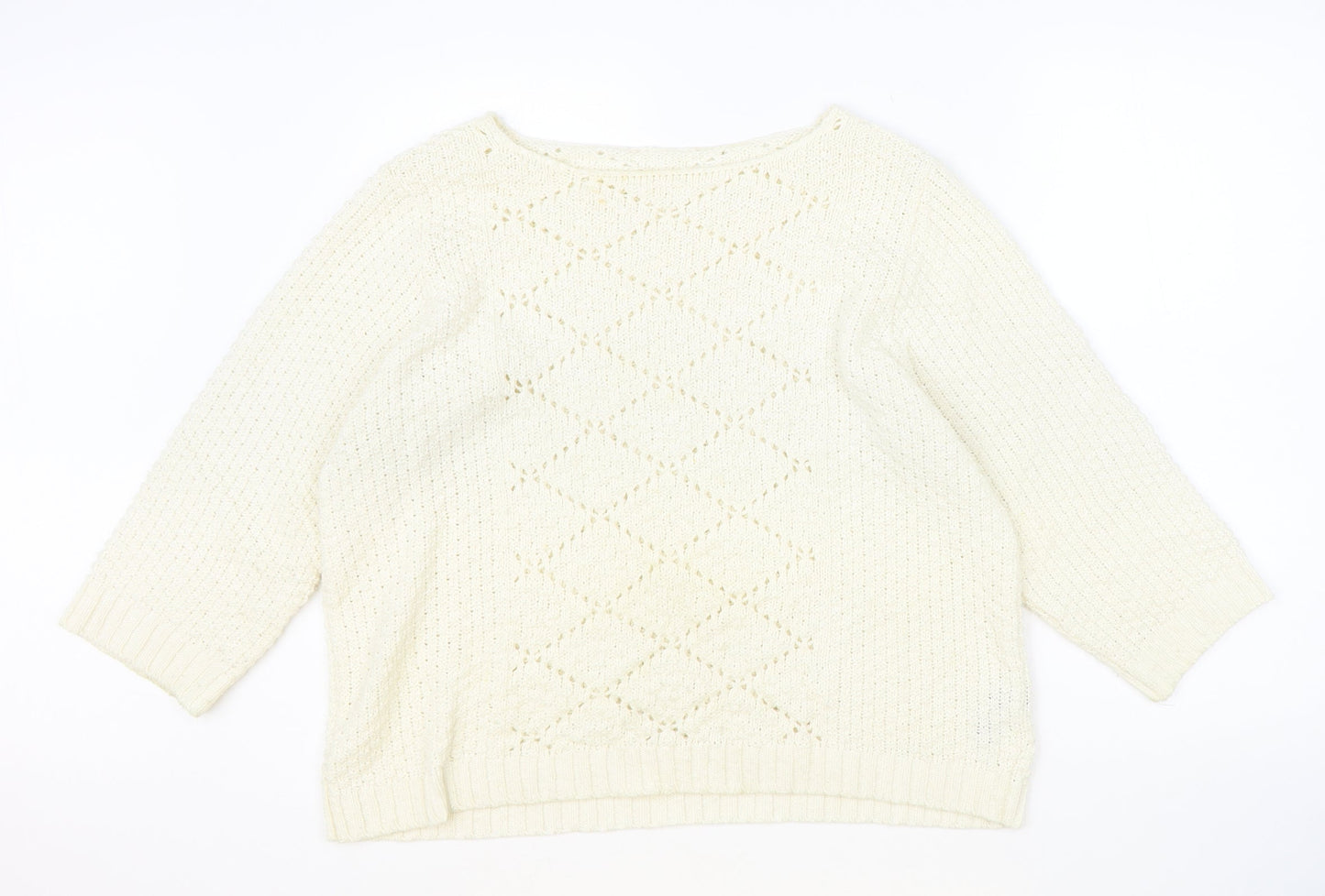 M&Co Womens Ivory Round Neck Cotton Pullover Jumper Size 16