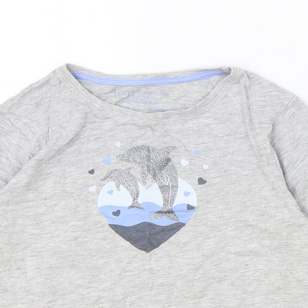 Primark Girls Grey Cotton Basic T-Shirt Size 9-10 Years Round Neck Pullover - Dolphin