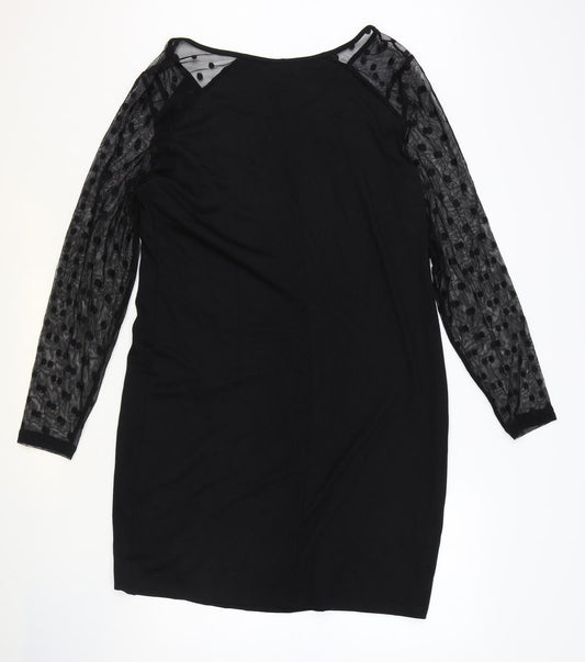 JUNAROSE Womens Black Viscose Shift Size M Boat Neck Pullover - Sheer Sleeves