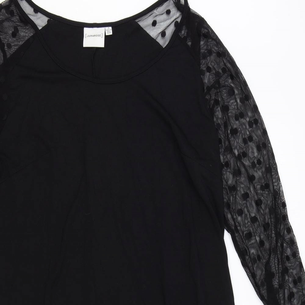 JUNAROSE Womens Black Viscose Shift Size M Boat Neck Pullover - Sheer Sleeves