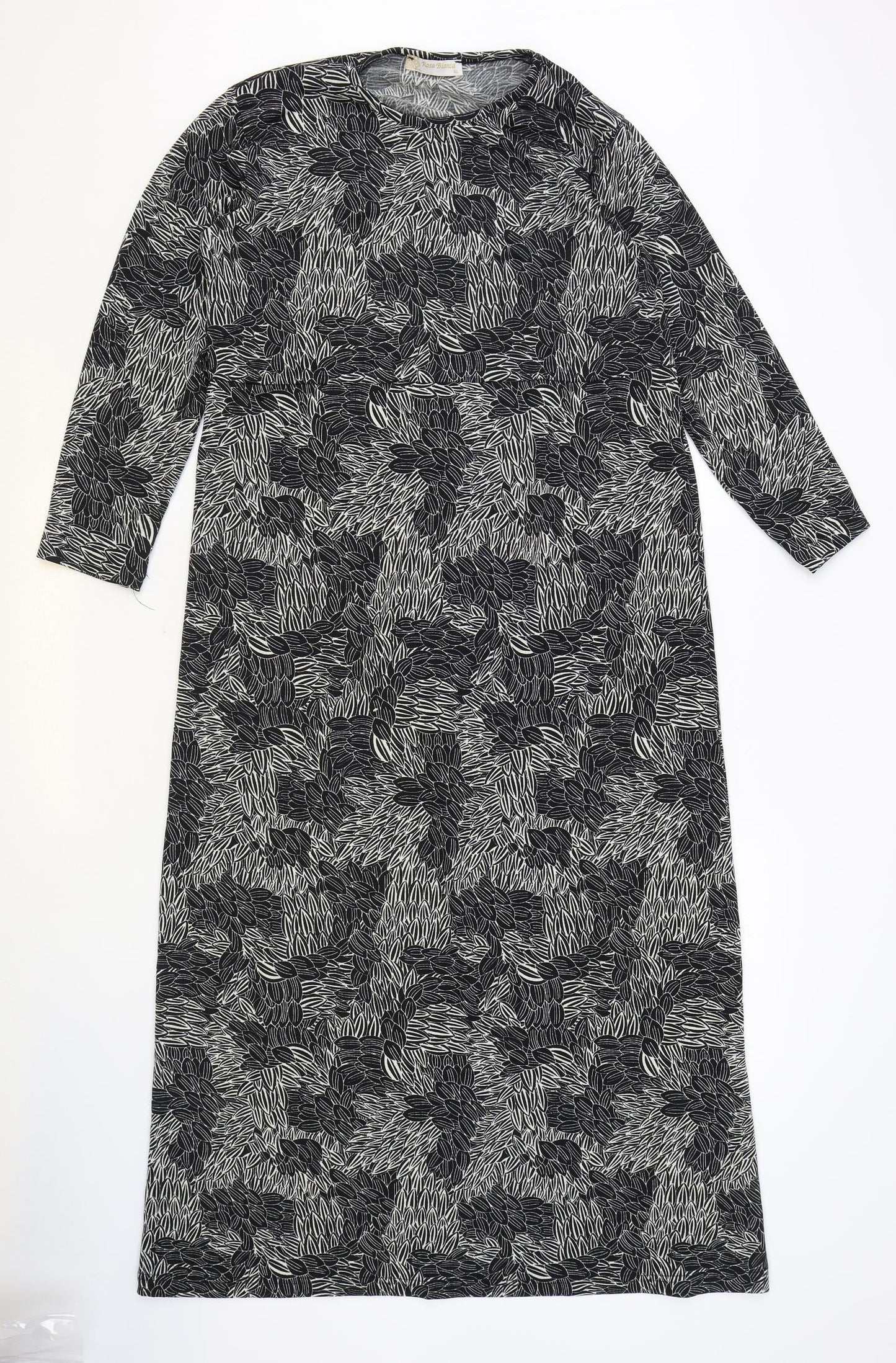 Rosa Bianca Womens Black Geometric Polyester A-Line Size XL Round Neck Pullover
