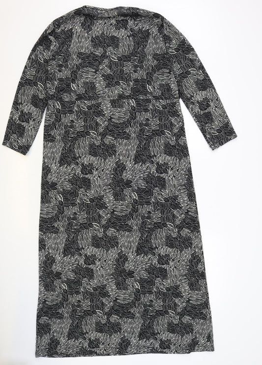 Rosa Bianca Womens Black Geometric Polyester A-Line Size XL Round Neck Pullover