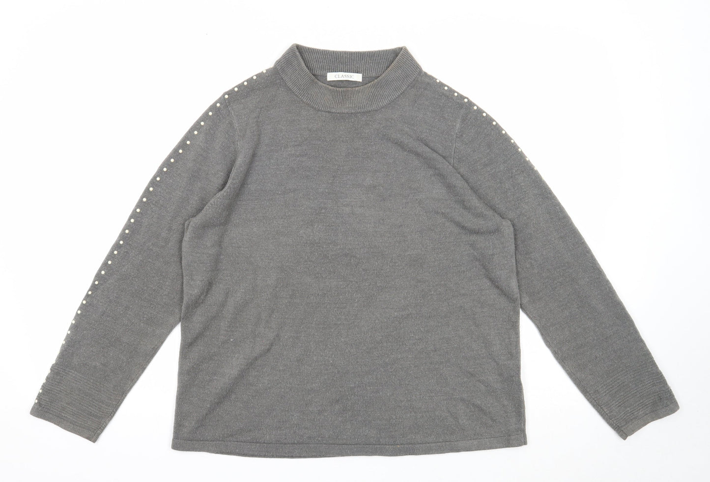 Marks and Spencer Womens Grey Mock Neck Acrylic Pullover Jumper Size 16