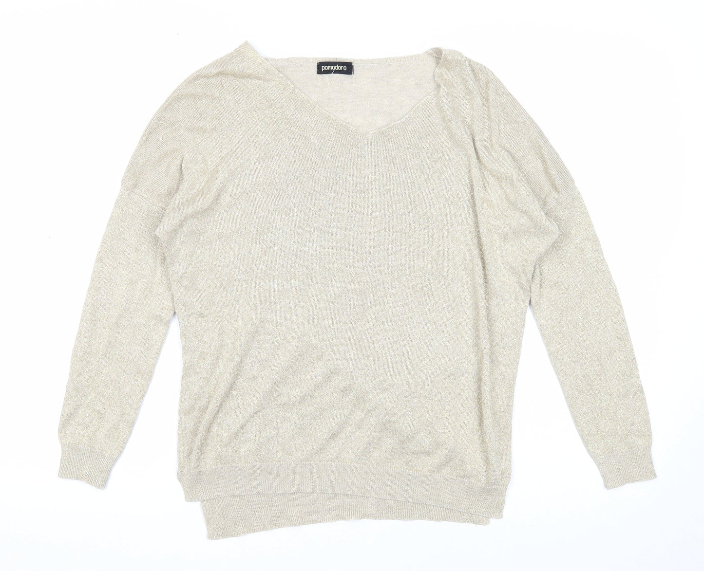 Pomodoro Womens Gold Scoop Neck Viscose Pullover Jumper Size 10