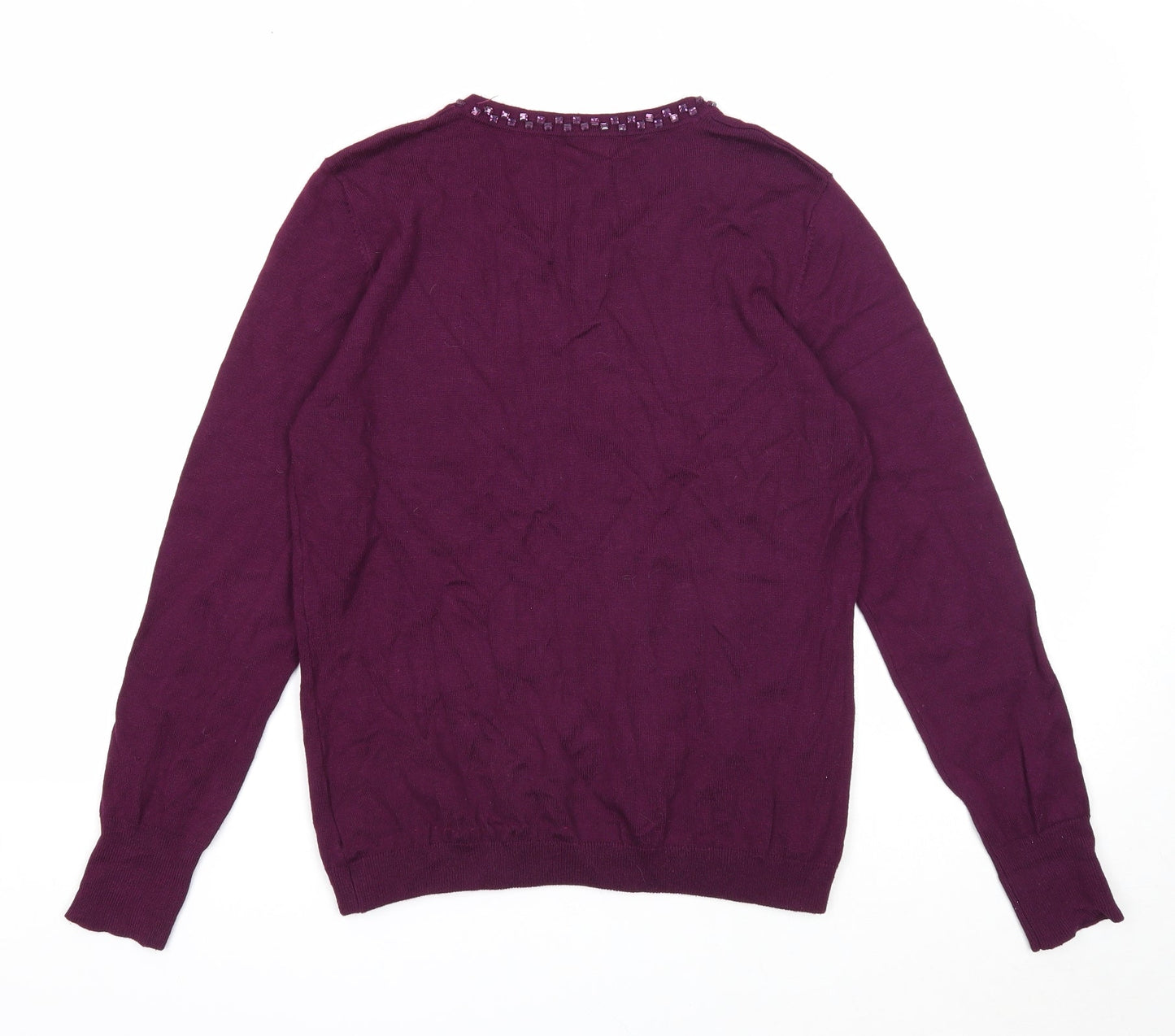 Image Womens Purple Round Neck Viscose Pullover Jumper Size S