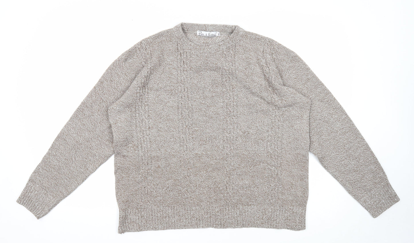 Pure & Natural Womens Brown Round Neck Acrylic Pullover Jumper Size XL