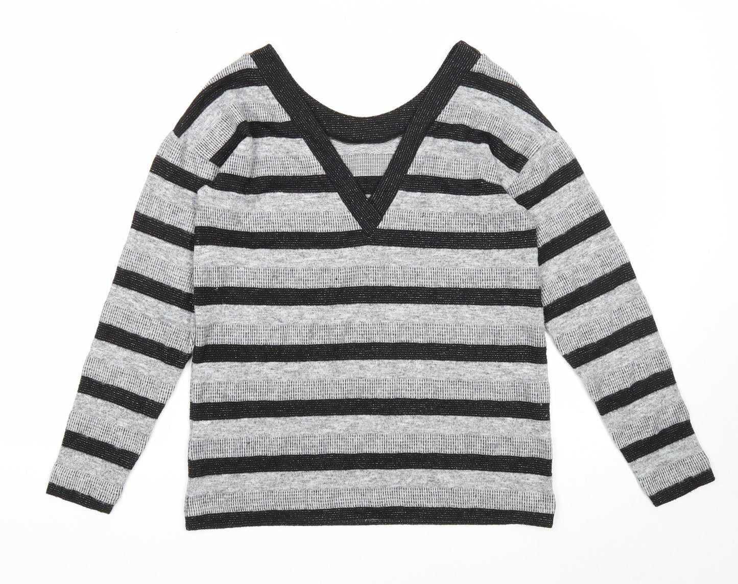 NEXT Womens Grey Scoop Neck Striped Polyester Pullover Jumper Size 12