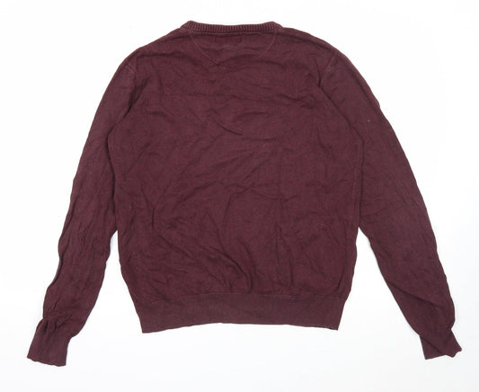 Racing Green Mens Purple Round Neck Cotton Pullover Jumper Size L