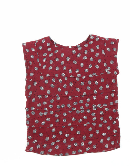 New Look Girls Red Geometric Polyester Basic Blouse Size 11 Years Round Neck Zip - Owl