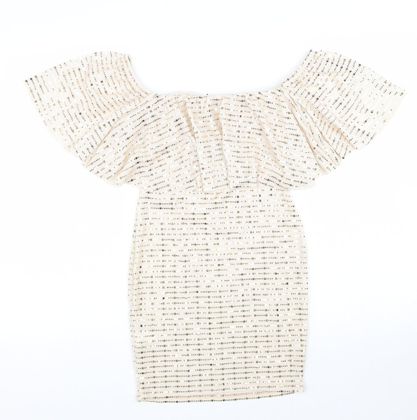 Parisian Womens Gold Polyester Mini Size 8 Off the Shoulder Pullover