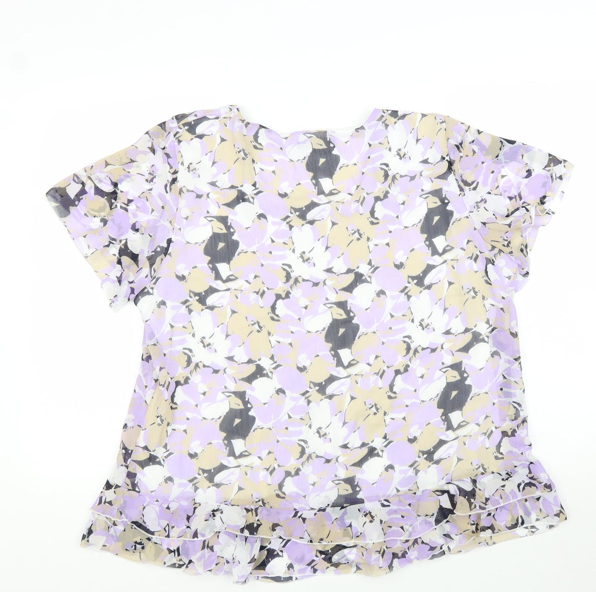 Forever Womens Purple Floral Polyester Basic T-Shirt Size XL Scoop Neck