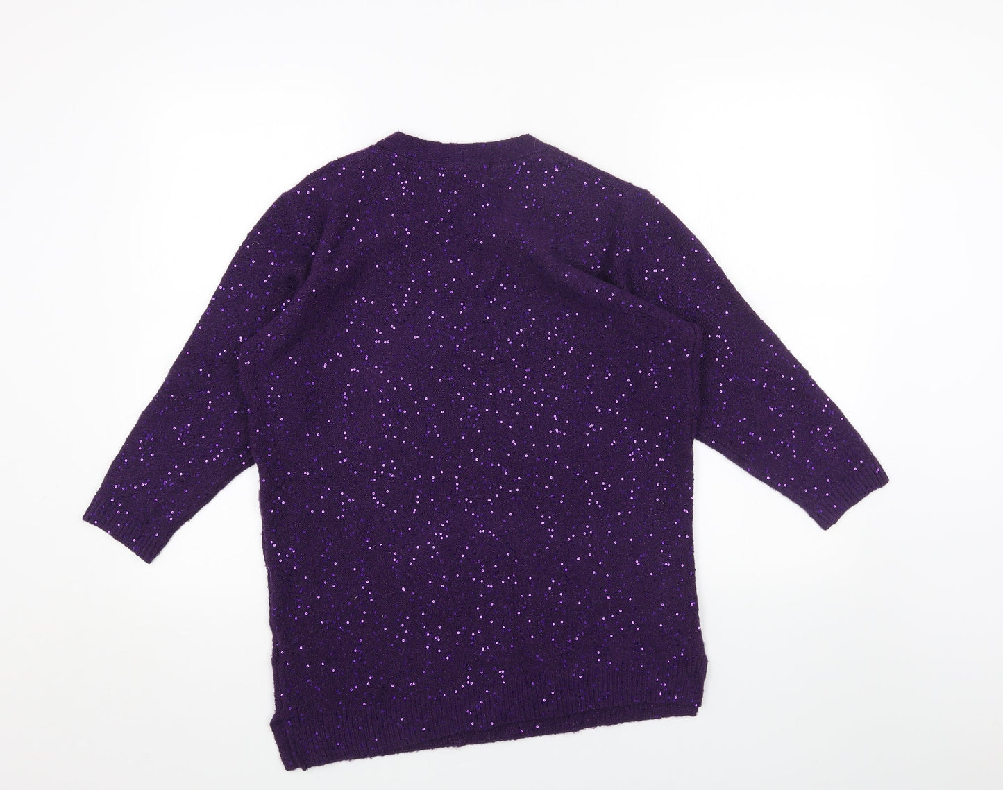 ISLE Womens Purple V-Neck Acrylic Pullover Jumper Size M