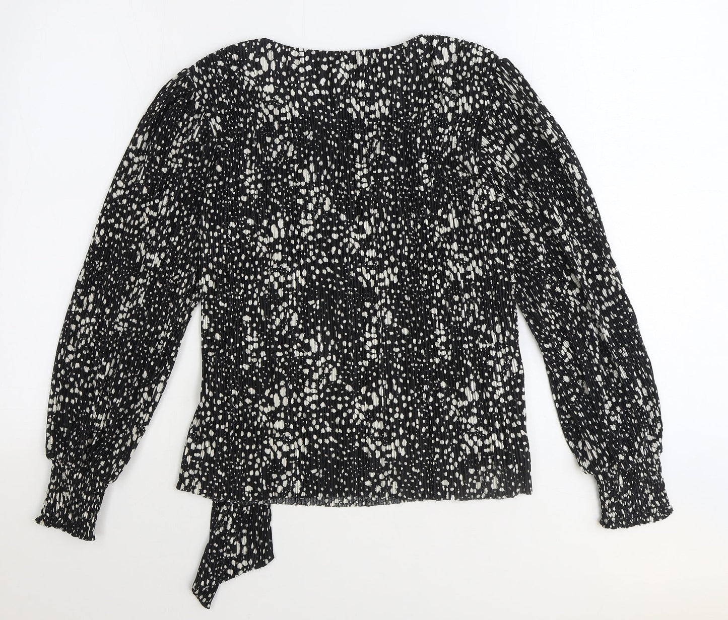 Monsoon Womens Black Geometric Polyester Wrap Blouse Size S V-Neck