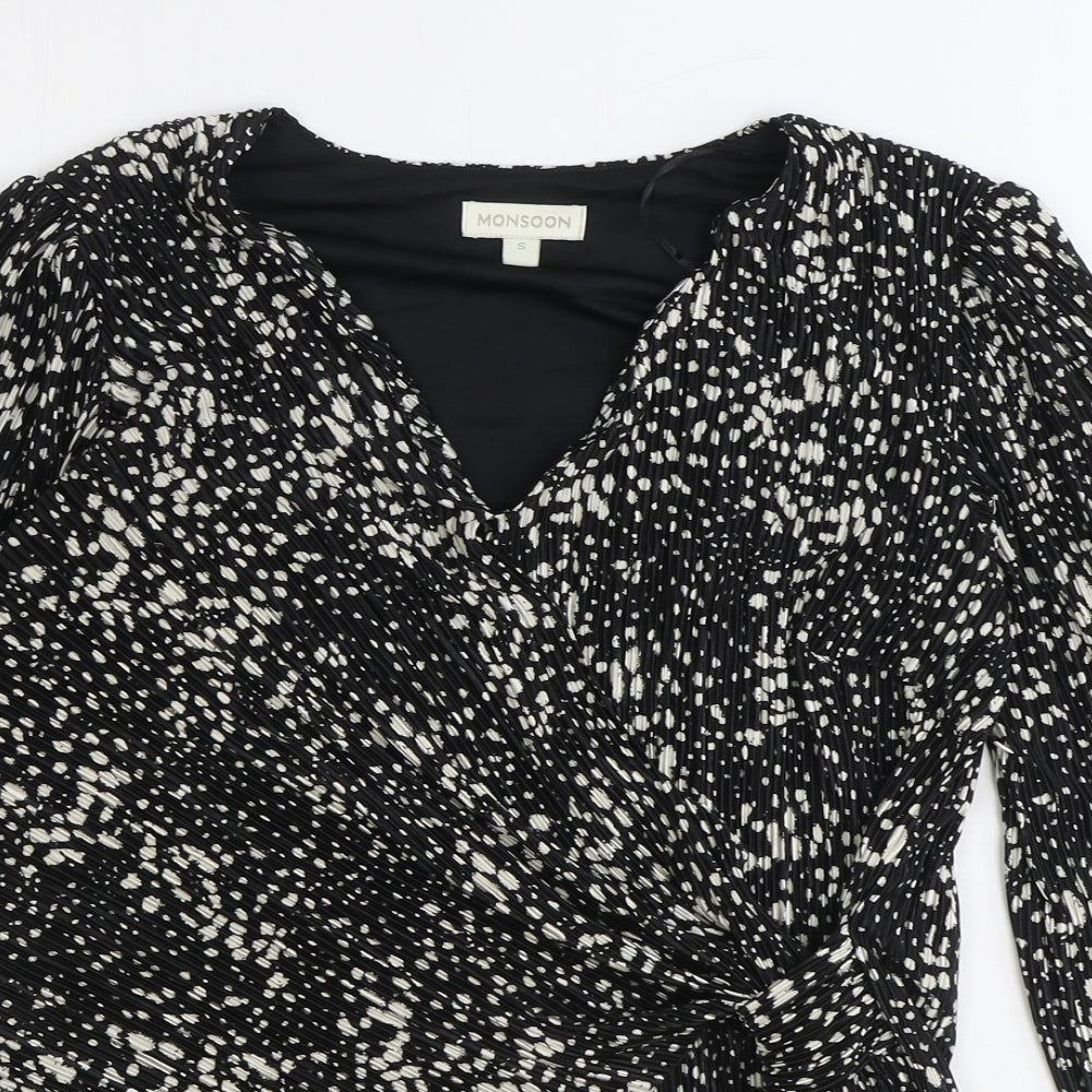 Monsoon Womens Black Geometric Polyester Wrap Blouse Size S V-Neck