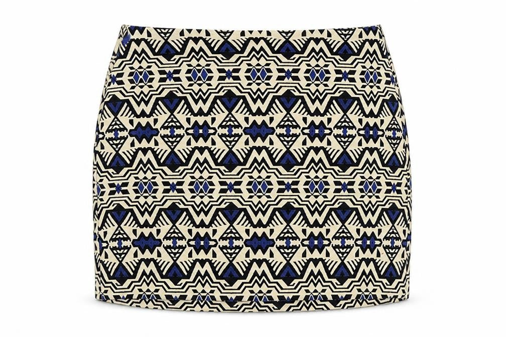 H&M Womens Beige Geometric Polyester Mini Skirt Size 4 Zip