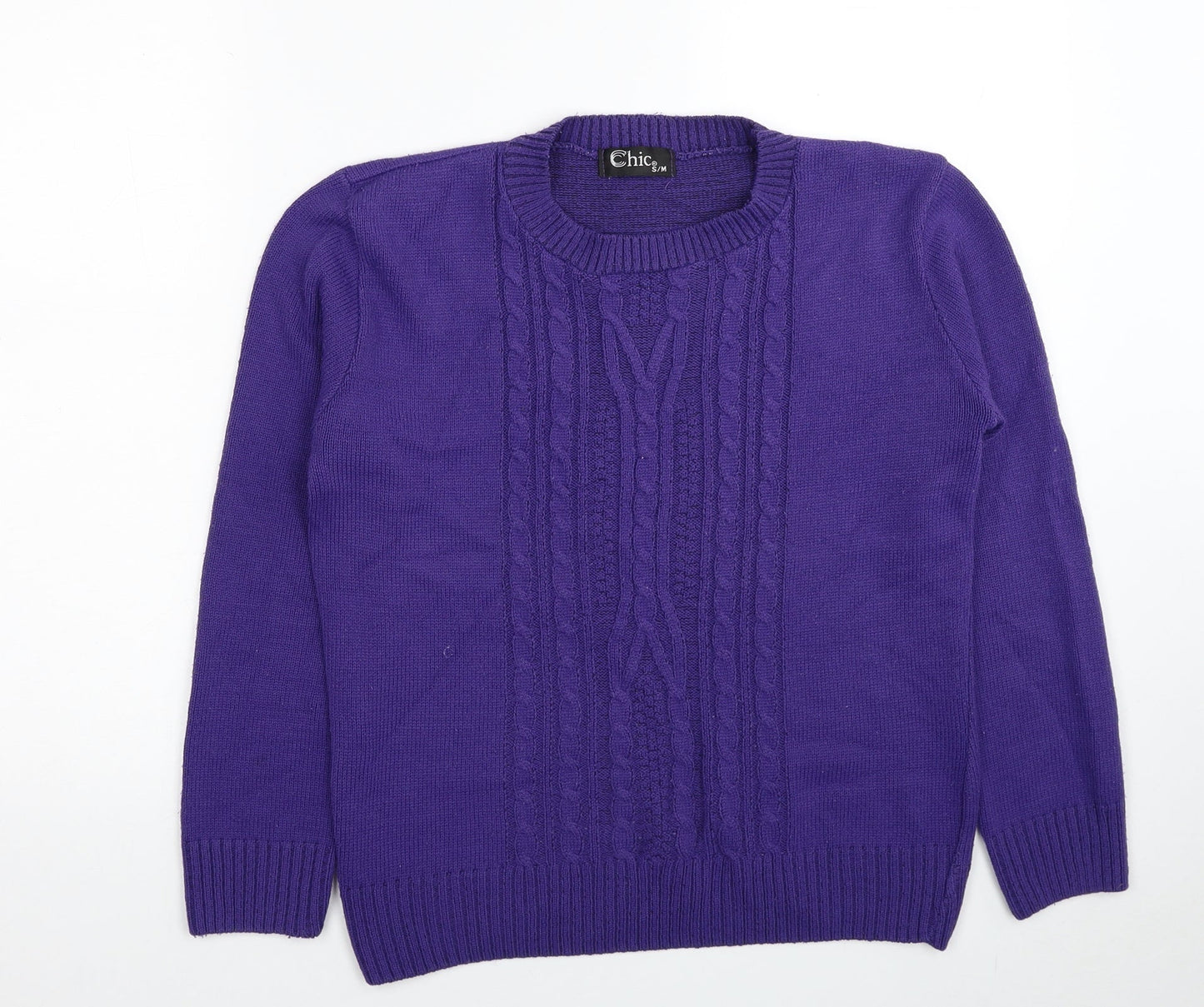 CHIC Womens Purple Round Neck Acrylic Pullover Jumper Size S - Size S/M