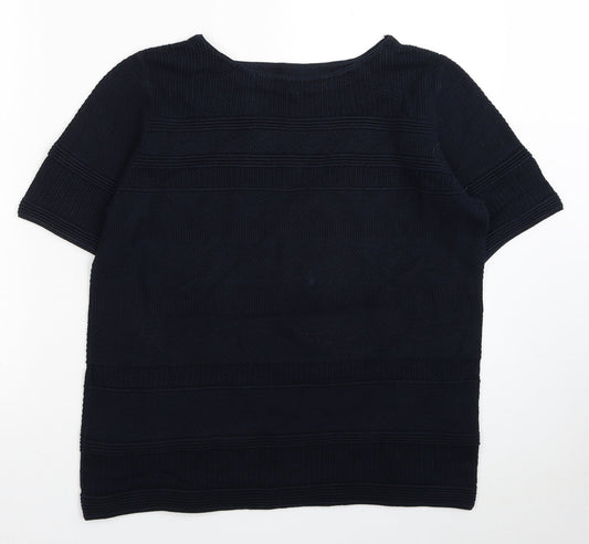Lakeland Womens Blue Round Neck Striped Cotton Pullover Jumper Size 12