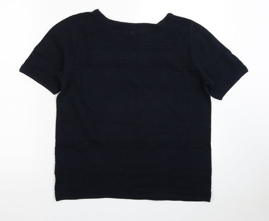 Lakeland Womens Blue Round Neck Striped Cotton Pullover Jumper Size 12