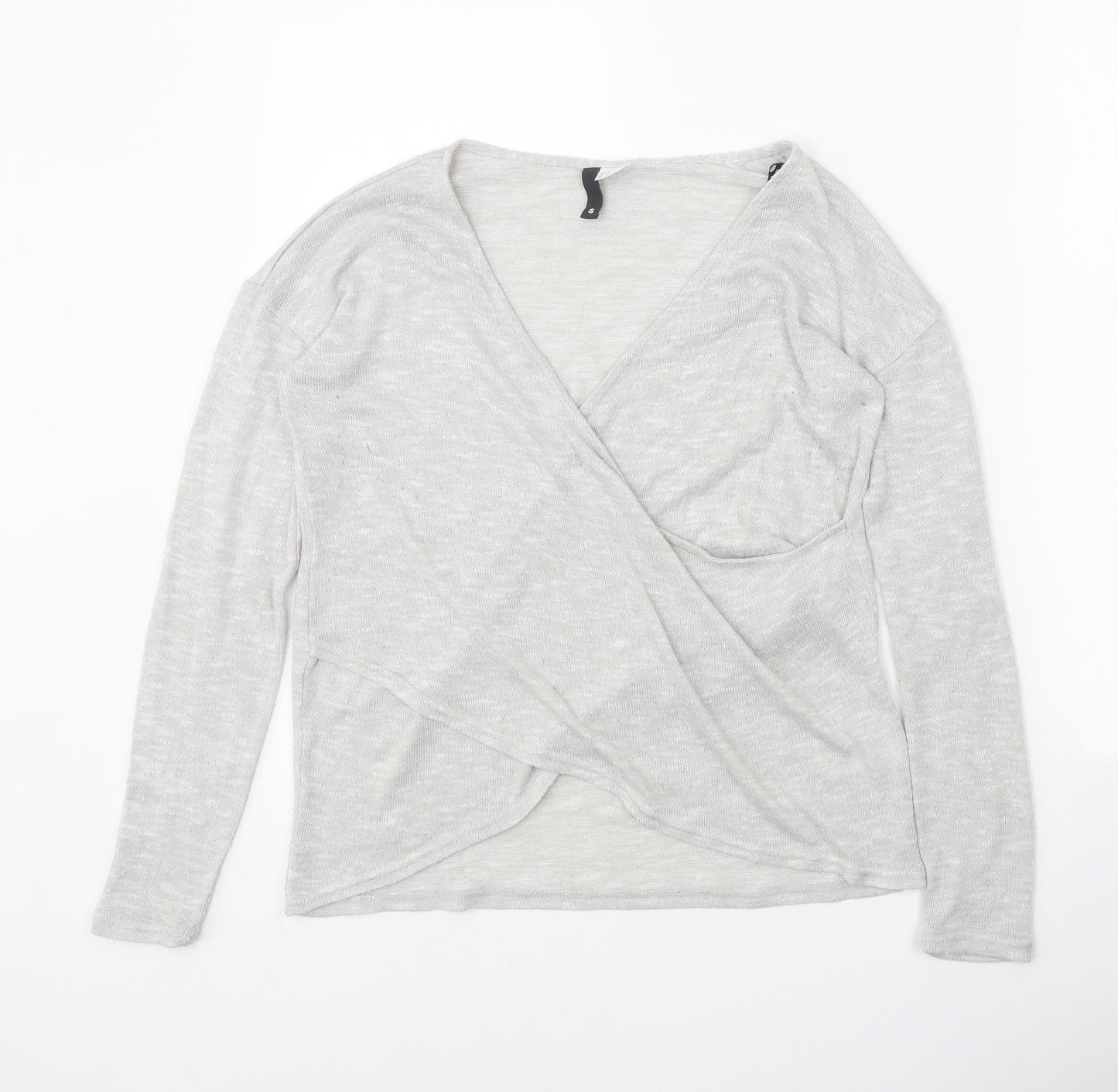 Divided Womens Grey V-Neck Polyester Pullover Jumper Size S