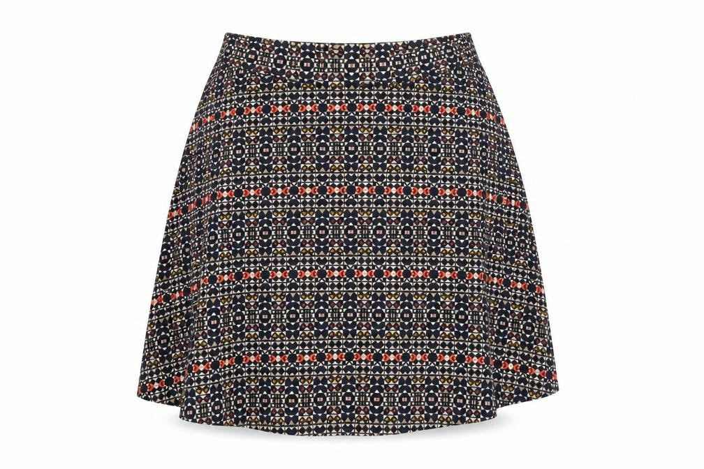 H&M Womens Blue Geometric Cotton Skater Skirt Size S