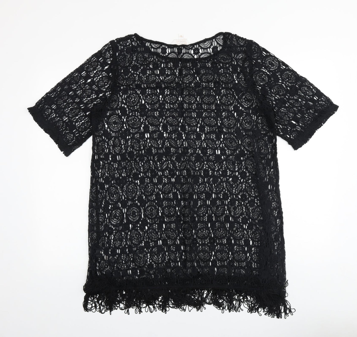 Dorothy Perkins Womens Black Geometric Polyester Basic Blouse Size M Round Neck