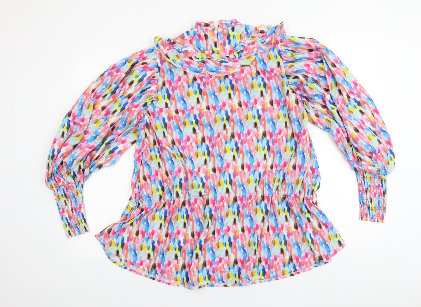 Preworn Womens Multicoloured Geometric Viscose Basic Blouse Size XS Round Neck