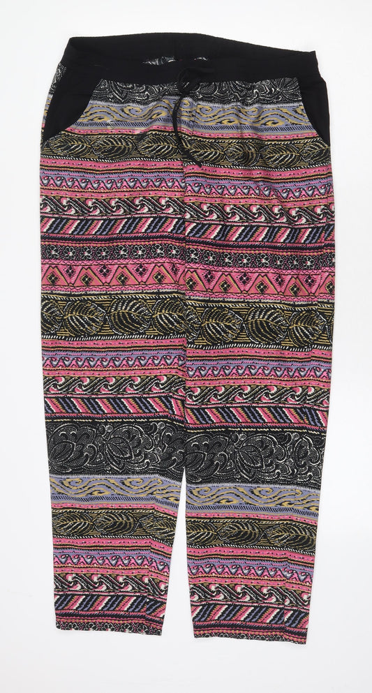 The Gud Look Womens Multicoloured Geometric Polyester Trousers Size 14 Regular Drawstring
