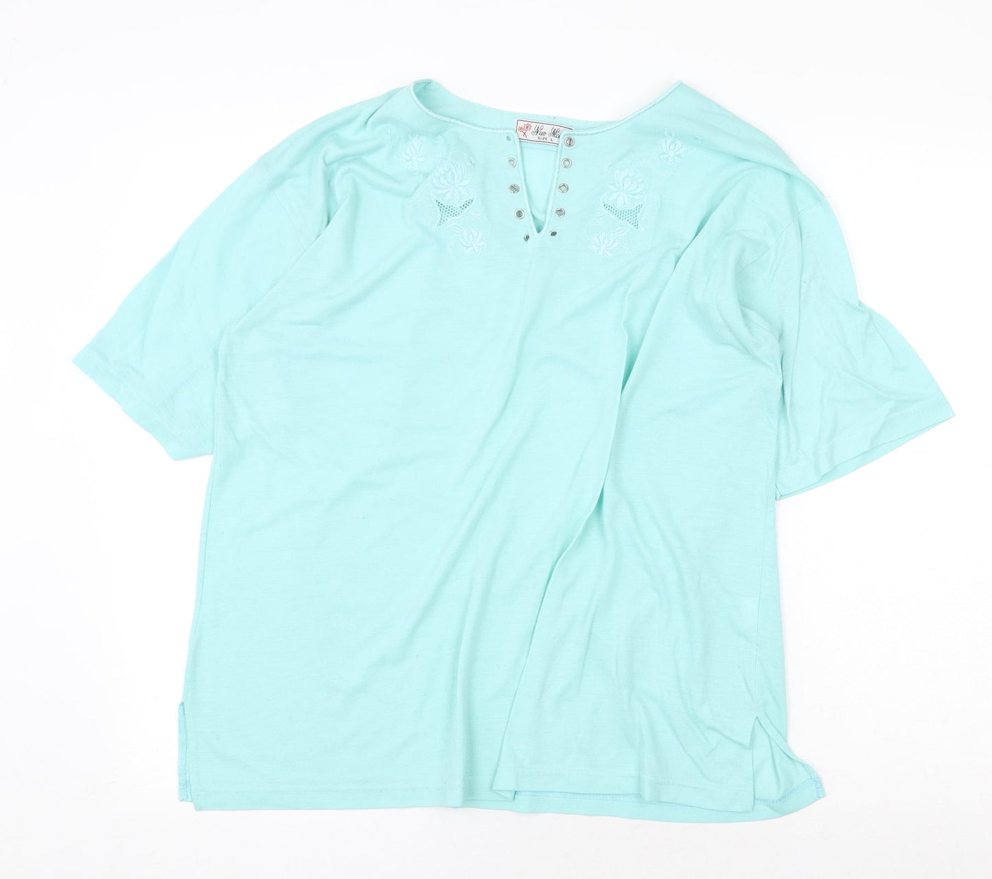New Model Womens Green Cotton Basic T-Shirt Size L V-Neck
