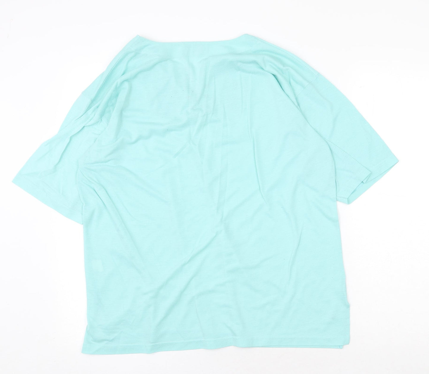 New Model Womens Green Cotton Basic T-Shirt Size L V-Neck