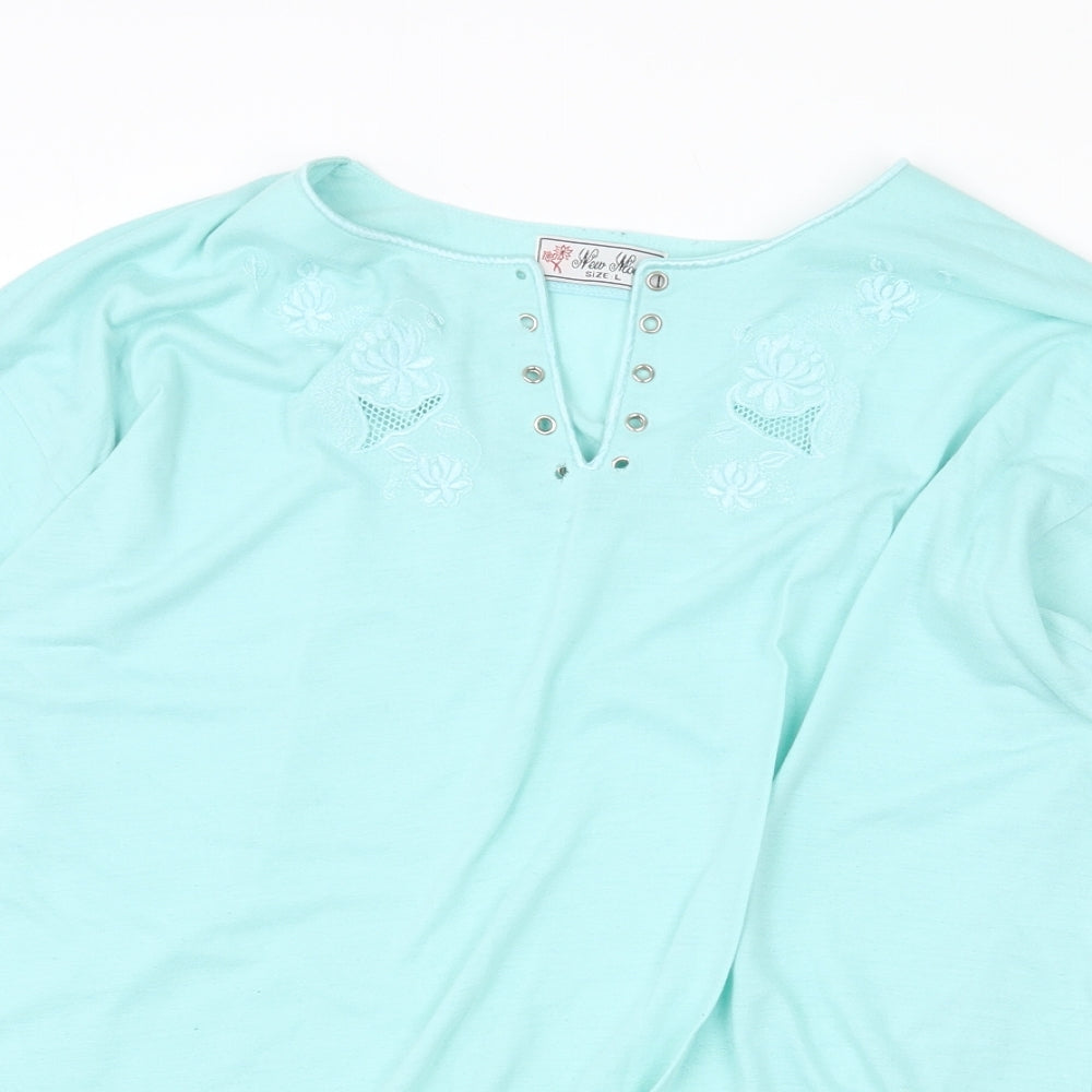 New Model Womens Green Cotton Basic T-Shirt Size L V-Neck